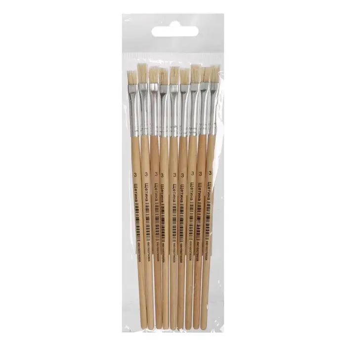 Кисть для рисования, щетина, № 3, плоская, деревянная ручка, международный размер