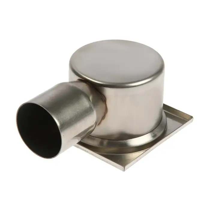 Трап ZEIN engr, 100&times;100 мм, горизонтальный, d=50 мм, угловой выпуск, нержавеющая сталь