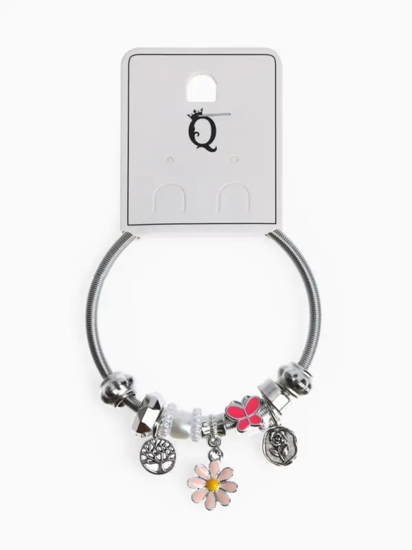 Браслет с шармами &laquo;Марджери. Цветочек&raquo;, d=6.5 см, розовый в серебре