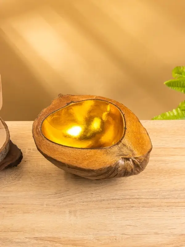 Чаша из кокоса, 15.5×21×7 см, коричнево-золотая Чаша из кокоса, 15.5×21×7 см, коричнево-золотая