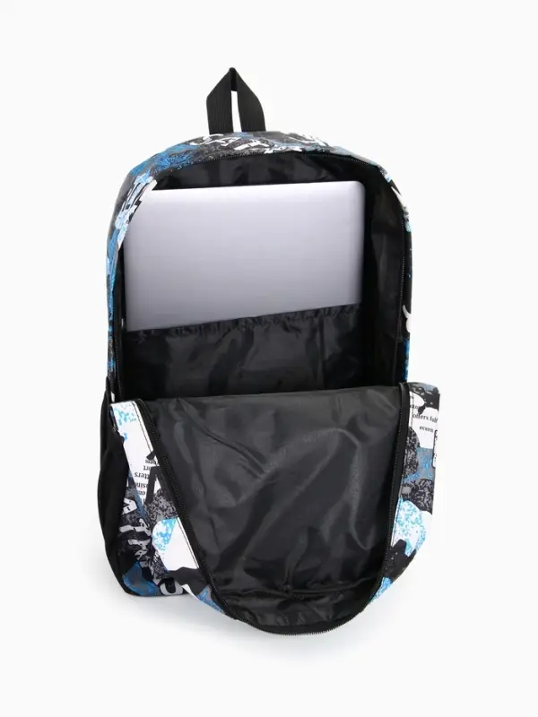 Рюкзак школьный на молнии, с карманами, с принтом, размер 30&times;13&times;42 см, голубой/серый