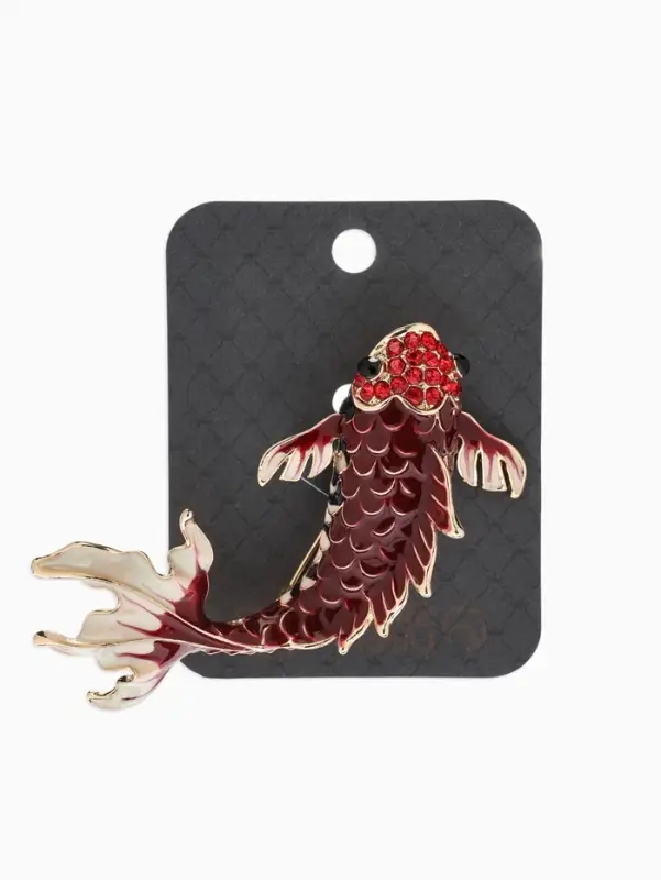 Брошь &laquo;Рыба&raquo; карп, цвет красно-бордово-белый в золоте