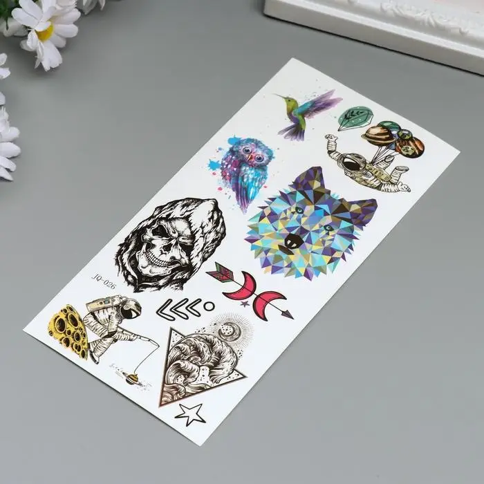 Переводные тату на тело «Волк и череп», 19×9 см