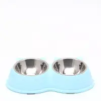 Миска двойная &laquo;Кисы&raquo;, 28&times;16.3&times;7.3 см, на пластиковом основании, металл, голубая