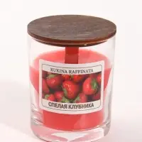 Свеча ароматическая в стекле, 190 мл, с крышкой, деревянный фитиль, спелая клубника