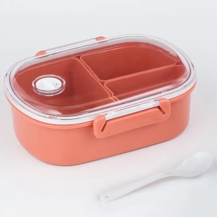 Ланч - бокс в школу, контейнер для еды &laquo;Эйлайт&raquo;, 640 мл, с ложкой, 18.5&times;14&times;6.3 см, пластик, розовый