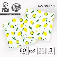 Салфетки бумажные &laquo;Лимон&raquo;, 60 шт. в пакете, трёхслойные