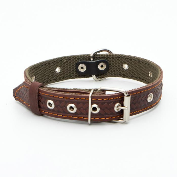 Ошейник комбинированный безразмерный, кожа/брезент, 60х3 см, ОШ 30-57 см, коричневый/зелёный Ошейник комбинированный безразмерный, кожа/брезент, 60х3 см, ОШ 30-57 см, коричневый/зелёный