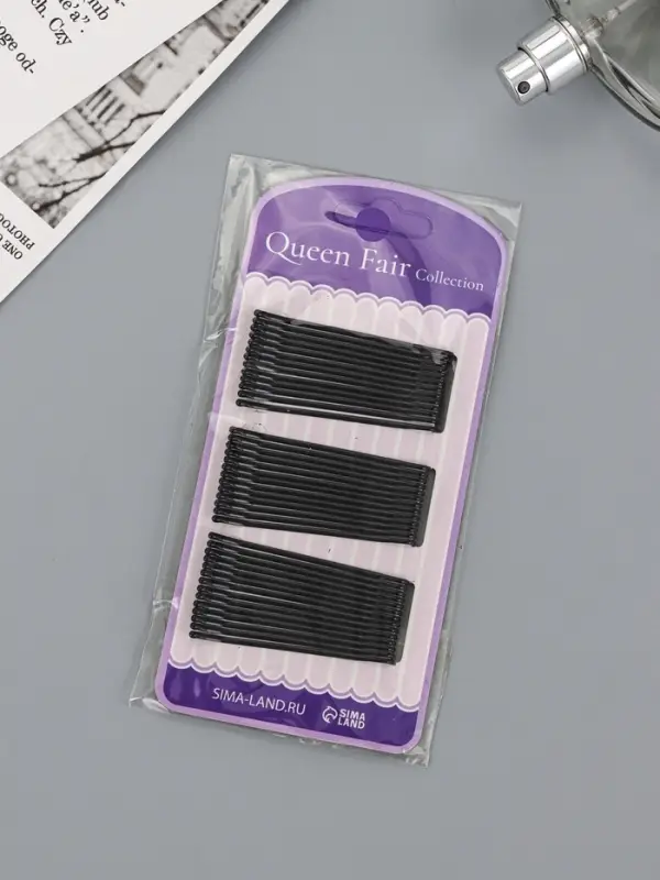 Невидимки для волос QF &laquo;Гладкие&raquo;, набор 40 шт., 6 см, чёрные