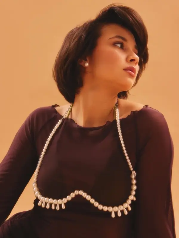 Бодичейн женский на тело &laquo;Жемчужные капли&raquo;, белый в серебре