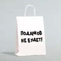 Пакет бумажный подарочный новогодний крафт с приколами, &laquo;Подарков не будет!&raquo;, белый, 28&times;24&times;14 см
