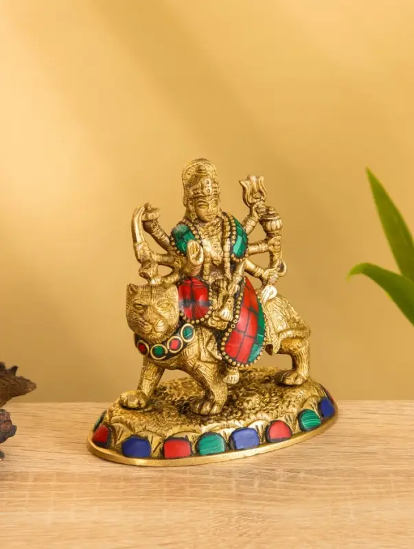 Сувенир "Дурга на тигре" латунь 6,5х10,5х11,5 см