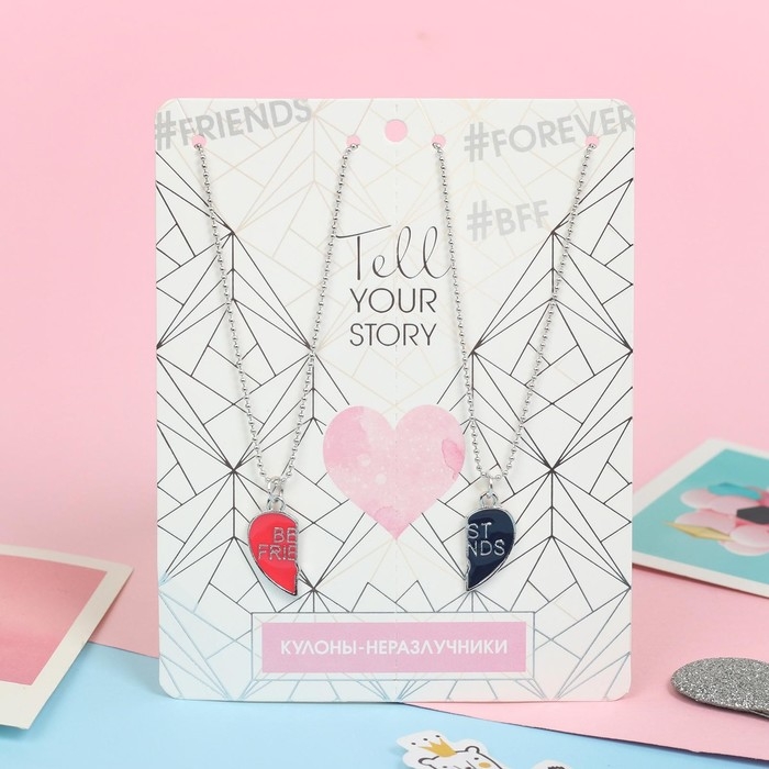 Кулоны «Неразлучники» best friends, сердце, цвет красно-синий в серебре, 45 см Кулоны «Неразлучники» best friends, сердце, цвет красно-синий в серебре, 45 см