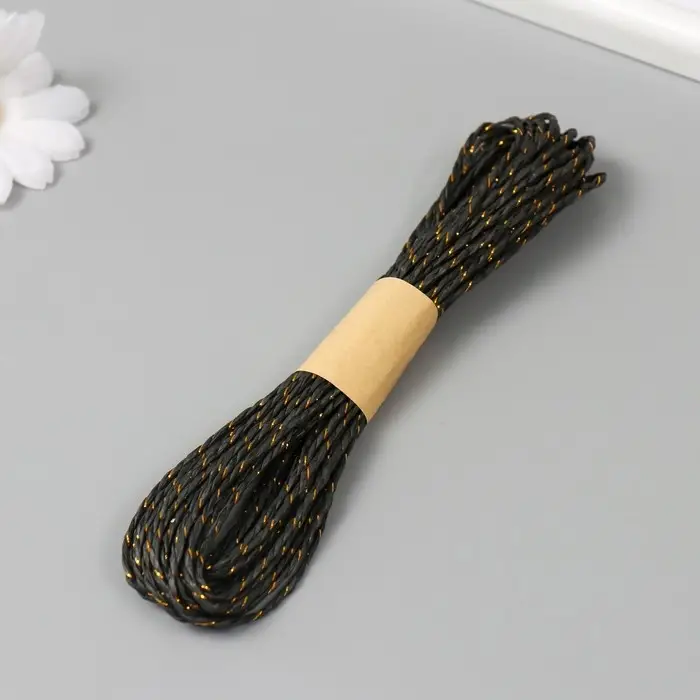 Пряжа 100% целлюлоза "Softino Raffia Color Melange" кручёная, чёрная с золотом 10м