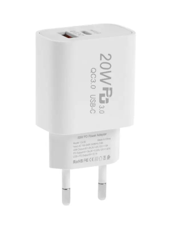 Сетевое зарядное устройство, 3А, 20W, быстрая зарядка, белая