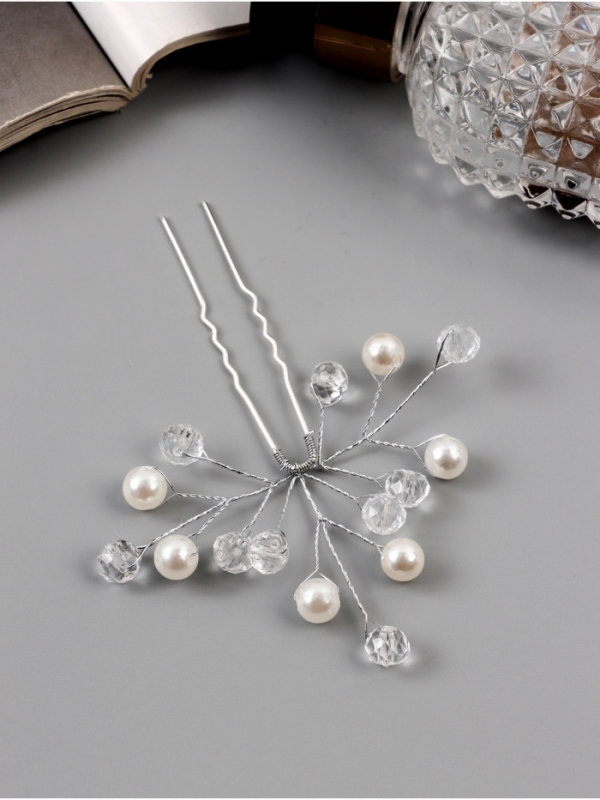 Шпилька для волос  Шпилька для волос "Эмилия" шарики ассорти, 9х7 см, белый прозрачный