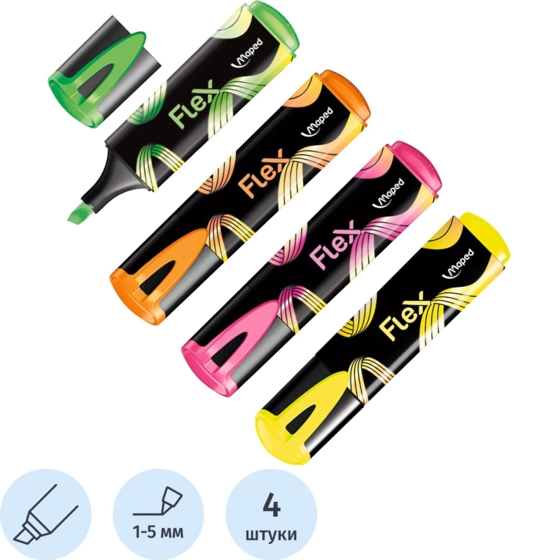 Набор текстовыделителей Maped FLUO PEP'S FLEX,1-5мм,4цв/наб, 740300
