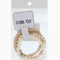 Браслет "Стиль" (набор 3шт) шар №8, со стразинками, тянется, цвет белый в золоте