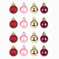 Шары ёлочные новогодние, пластик, d=3 см, набор 16 шт., винные, розовый и золотой