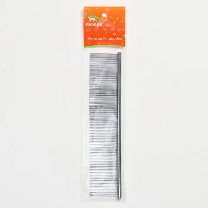 Расчёска для шерсти средняя, 19&times;4 см, редкие и частые зубья, металл