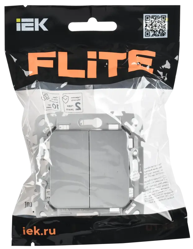 FLITE Выключатель 2-клавишный 10А ВС12-1-0-ФлА алюминий IEK