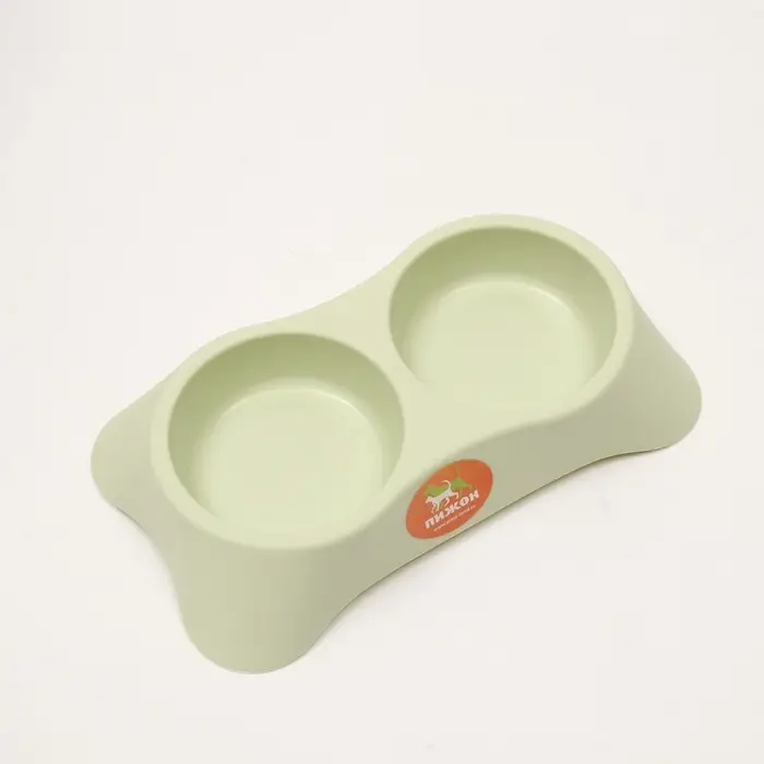 Миска двойная, 2&times;160 мл, 23&times;13&times;4 см, пластик, зелёная