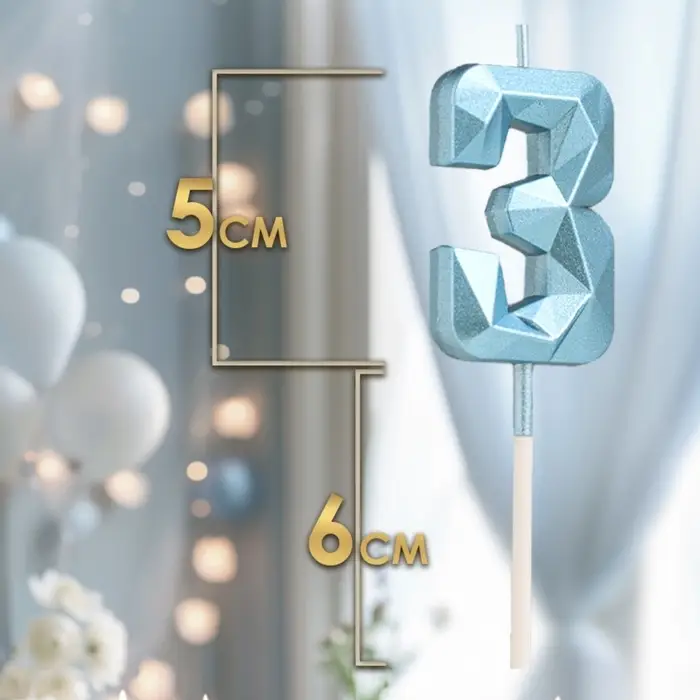 Свеча в торт на шпажке «Алмаз», цифра 3, голубая, 5 см Свеча в торт на шпажке «Алмаз», цифра 3, голубая, 5 см