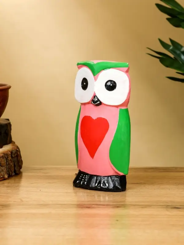 Набор сувенирный «Совята с сердечком», h=15 см, h=13 см, h=10 см, дерево, розово-зелёный