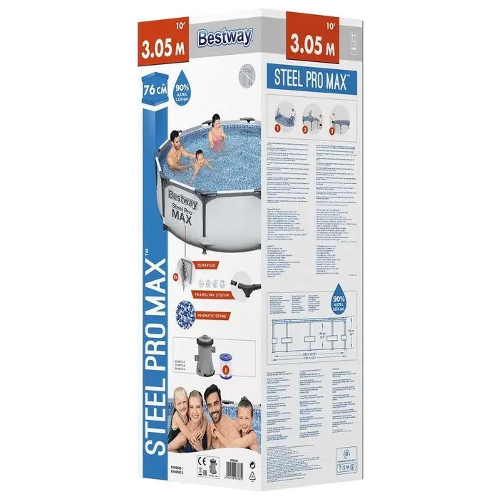 Бассейн каркасный Steel Pro Max, 305&times;76 см, с фильтр-насосом, круглый, 56408 Bestway