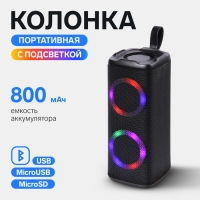 Портативная колонка Luazon LZZ-62, 10 Вт, 800 мАч, подсветка, micro SD, чёрная