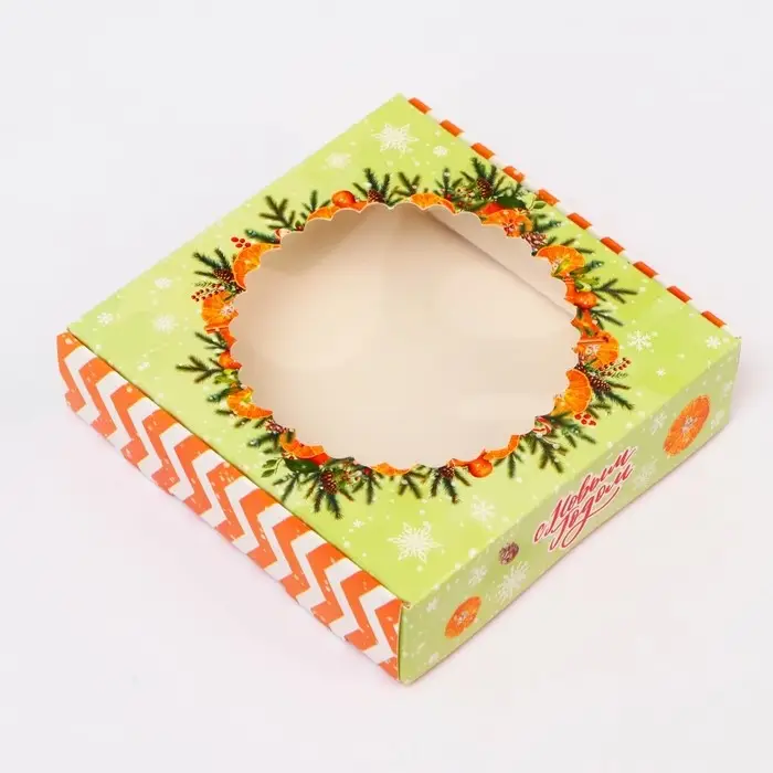 Подарочная коробка сборная с окном «Новый год», 11.5×11.5×3 см Подарочная коробка сборная с окном «Новый год», 11.5×11.5×3 см