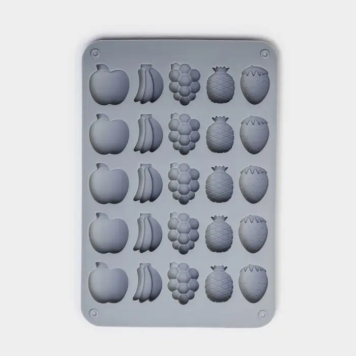Форма для мармелада Доляна «Фрукты», силикон, 21,3×14,4×1,5 см, 25 ячеек (3×2 см), цвет серый Форма для мармелада Доляна «Фрукты», силикон, 21,3×14,4×1,5 см, 25 ячеек (3×2 см), цвет серый