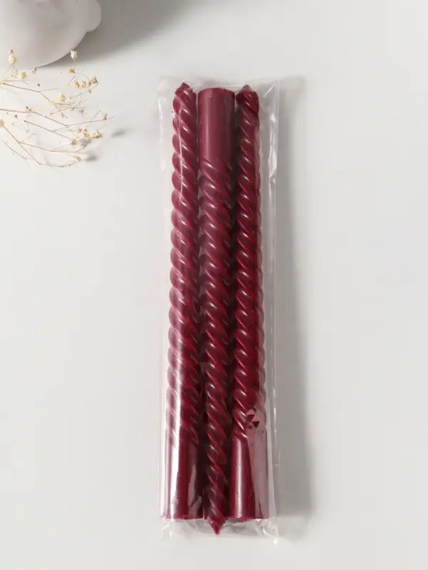 Набор свечей витых 25 см, 3 шт., 57 г, 5 ч, бордовый