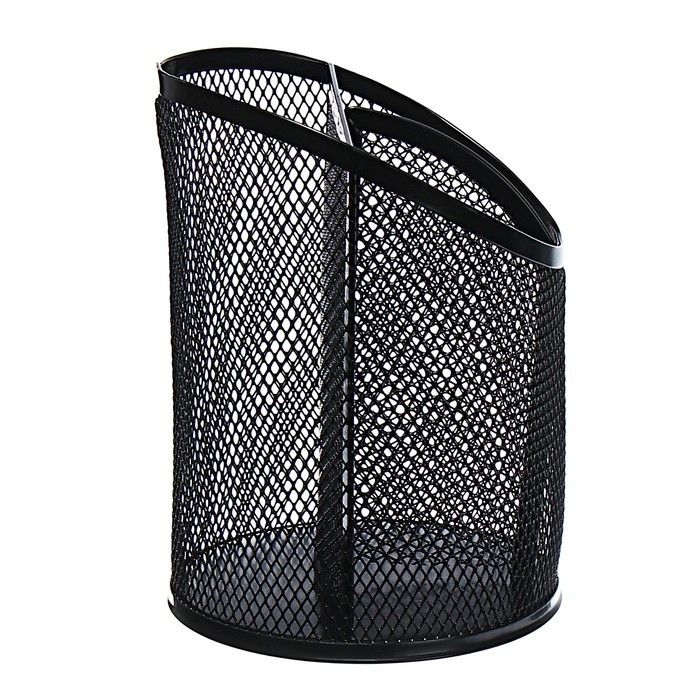 Стакан для пишущих принадлежностей, 3 отделения, сетка, металлический, чёрный Стакан для пишущих принадлежностей, 3 отделения, сетка, металлический, чёрный