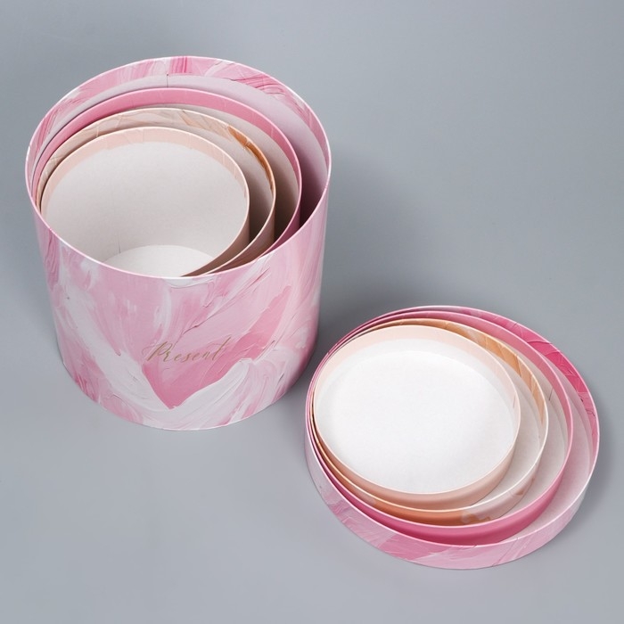 Набор шляпных коробок для цветов 4 в 1, упаковка подарочная, «Нежный», 14 х 13 см - 20 х 17.5 см