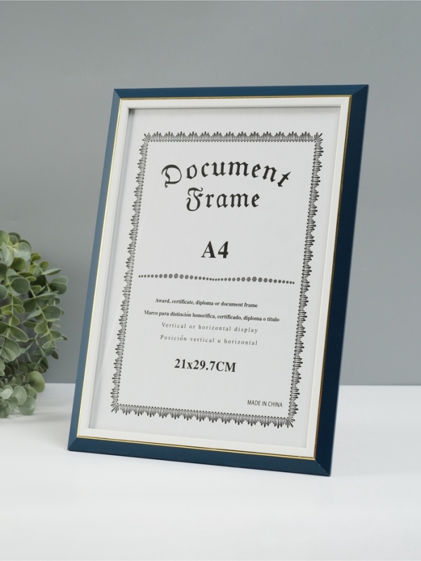 Фоторамка пластик формат А4 "Сине-белая" с золотой полосой 1,5х23,6х32,3 см