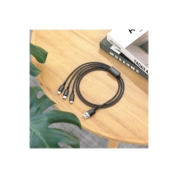 Кабель Borofone BX72, 3 в 1,microUSB/Lightning/Type-C-USB,2 А,тканевая оплётка, 1 м, чёрный