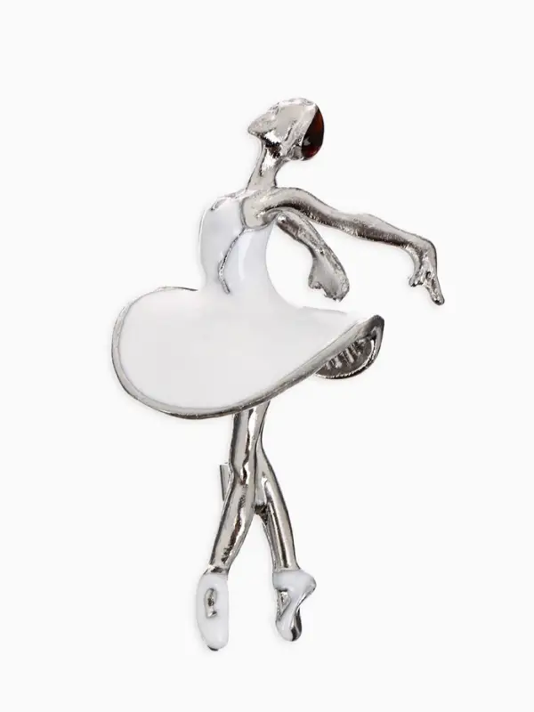 Брошь &laquo;Балерина&raquo;, в пуантах, белая в серебре