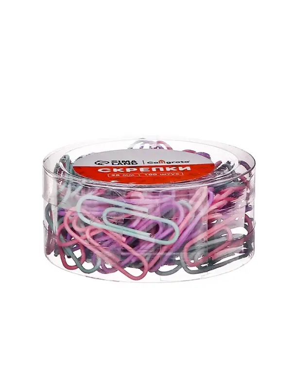 Скрепки 28мм пастель в пластиковой тубе 100 штук Скрепки 28мм пастель в пластиковой тубе 100 штук
