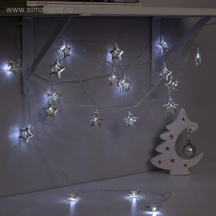 Гирлянда «Нить» 4 м с насадками «Звёздочка», IP20, прозрачная нить, 20 LED, свечение белое, 8 режимов, 220 В