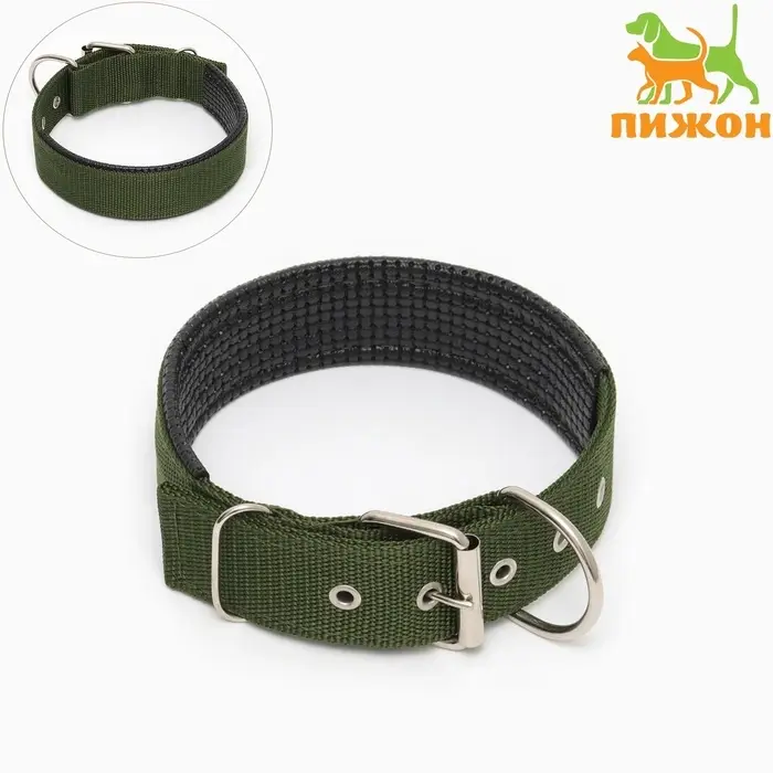 Ошейник &laquo;Комфорт&raquo;, 60&times;4 см, ОШ 44-54 см, комбинированный, полиэстер, искусственная кожа, зелёный
