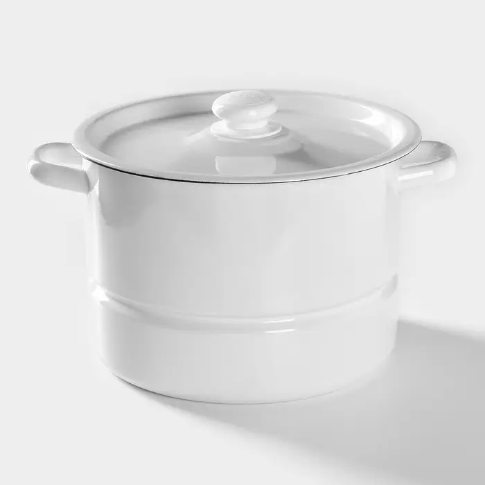 Мантоварка - позница, 7.5 л, 2 вставки, эмалированная, цилиндрическая, белая