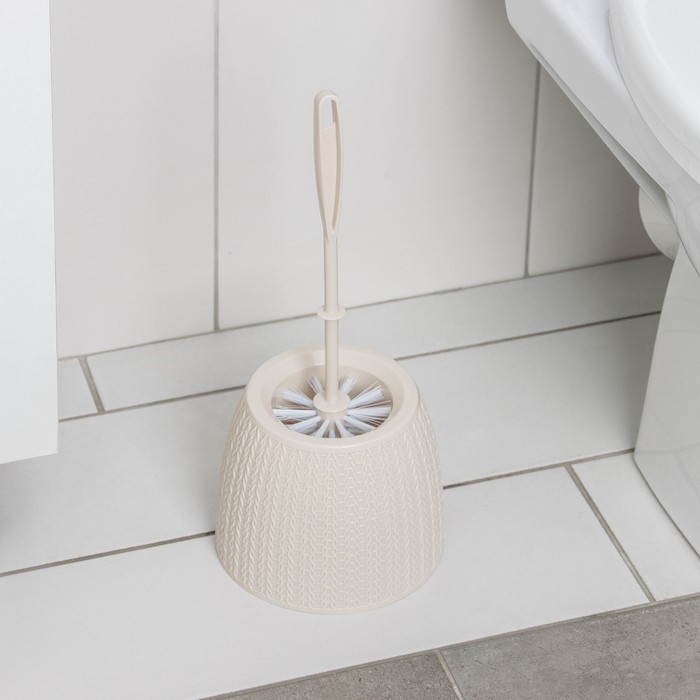 Ёршик для унитаза с подставкой «Вязаное плетение», 15×15×37 см, цвет бежевый Ёршик для унитаза с подставкой «Вязаное плетение», 15×15×37 см, цвет бежевый