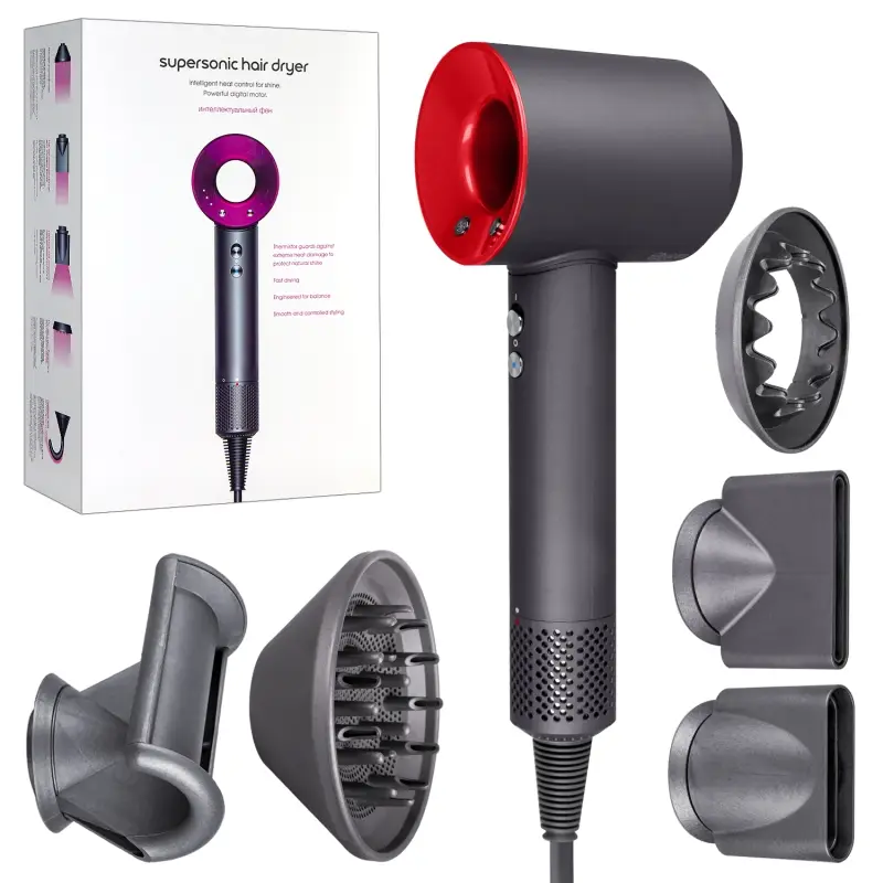 *Набор фен Supersonic hair dryer Серый с красным (6 в 1) 3M
