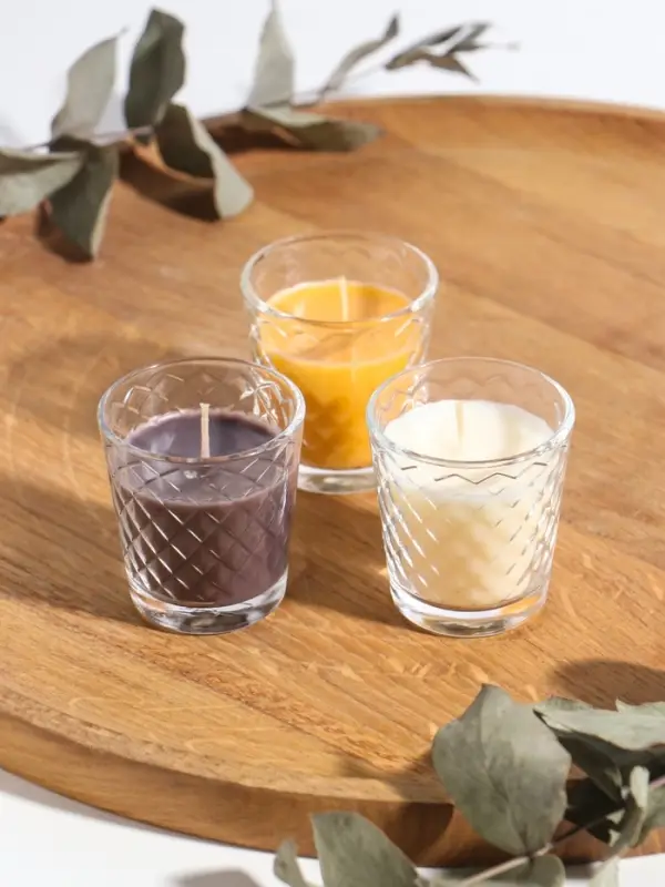 Ароматическая свеча в стакане, набор 3 шт., по 50 мл, 10 ч, 32 г, ваниль, арабика, молоко-мёд