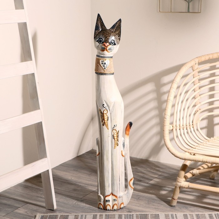 Сувенир дерево Сувенир дерево "Кошка с золотыми бабочками и зеркальным сердцем" 100х16х7 см