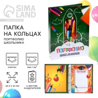 Папка школьная на кольцах «Портфолио школьника», 6 листов-разделителей, 24,5 х 32 см.