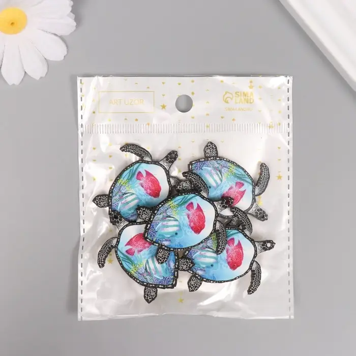 Декор для творчества дерево Декор для творчества дерево "Черепаха с рыбками на панцире" 4,4х4х0,3 см