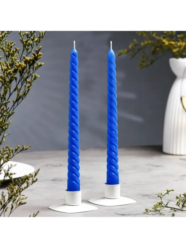 Набор свечей витых, 2.2&times;25 см, лакированная 2 шт., синий