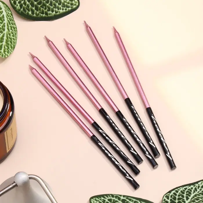 Свечи в торт &laquo;Праздник&raquo;, 6 шт., 14.5 см, розовый с чёрным